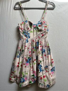 Leifsdottir Anthropologie Silk Floral Cutout Bustier Mini Dress Sz 0